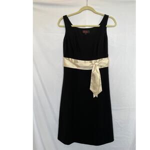 Vintage 90s Eve NY Dress Strappy Black Crepe LBD Cream Sash, Medium